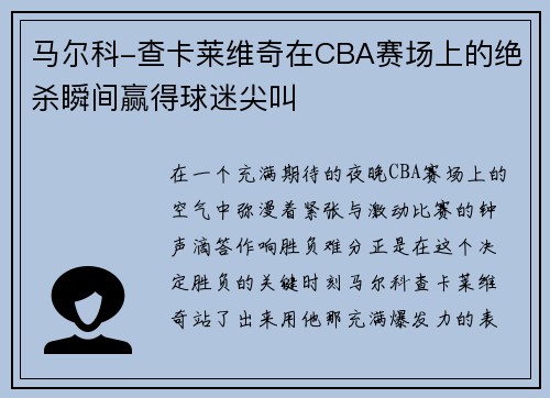 马尔科-查卡莱维奇在CBA赛场上的绝杀瞬间赢得球迷尖叫
